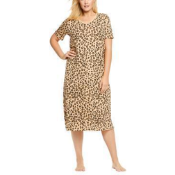 Dreams & Co Women's Long Print Sleepshirt Plus Size - Classic Leopard