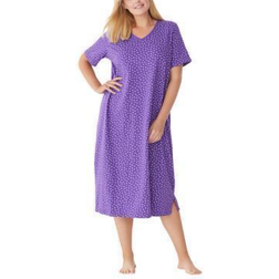 Dreams & Co Women's Long Print Sleepshirt Plus Size - Plum Burst Dot