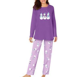 Dreams & Co Long Sleeve Knit PJ Set - Pretty Violet Snowman