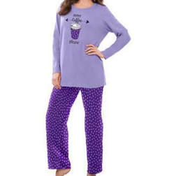 Dreams & Co Long Sleeve Knit PJ Set - Plum Burst Dot