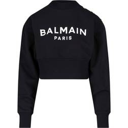 Balmain Logo Cropped Sweatshirt Black