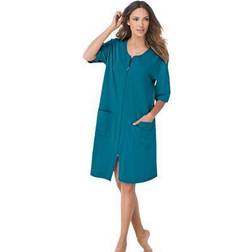 Plus Women's Short French Terry Zip-Front Robe by Dreams & Co. in Deep Teal Size 5X