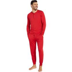 eberjey Men's Henry Tencel Modal Long Pajama Set, Red, Red