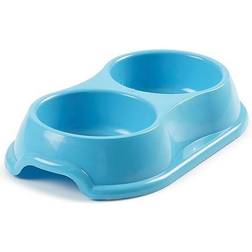 Whitefurze plastic asorted colours dog cat feeding double dish pet bowl 27cm