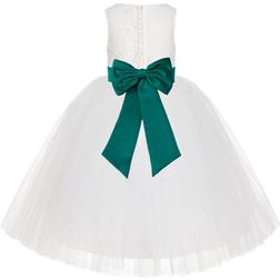 Ekidsbridal Junior Floral Lace Flower Girl Christening Baptism Dress - Ivory/Jade