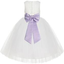 Ekidsbridal Junior Floral Lace Flower Girl Christening Baptism Dress - Ivory/Lilac