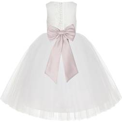 Ekidsbridal Junior Floral Lace Flower Girl Christening Baptism Dress - Ivory/Blush Pink