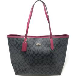 Coach City Tote In Signature Canvas - Graphite/Black Cherry