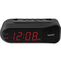 Sharp Digital Alarm Clock Black Case Red Display Ascending Alarm