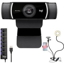 Logitech c922 pro stream webcam 1080p camera with usb hub and selfie ring light