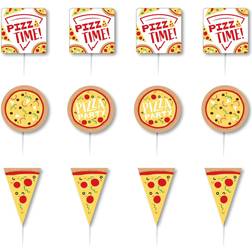 Big Dot of Happiness Pizza party time dessert cupcake toppers clear treat picks 24 ct