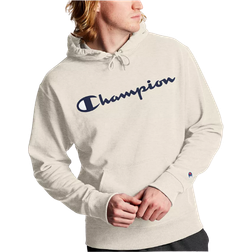 Champion Men's Script Logo Powerblend Hoodie - Oatmeal Heather