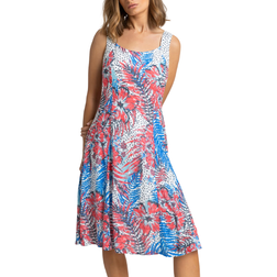 Roman Tropical Print Fit and Flare Dress - Red