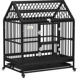 Pawhut 43" Heavy Duty Dog Crate on Wheels, with Removable Tray, Openable Top