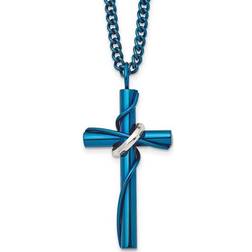 Harmony Mens Stainless Steel Blue Cross Necklace with Chain