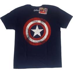 ROCK OFF Captain America Distressed Shield T-Shirt - Navy