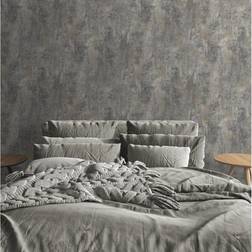 Muriva Plain Charcoal Grey Distressed Stone Concrete Effect Cove Texture Wallpaper