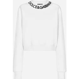 Dolce & Gabbana Cropped jersey sweatshirt with logo embroidery on neck optical_white