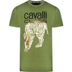 Cavalli Class Men's Large Gold Tiger Stencil Logo T-shirt - Green