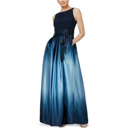 SL Fashions Ombre Satin Bow Sash Gown Navy/Light Blue Navy/Light Blue