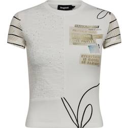 Desigual Textured knit T-shirt WHITE