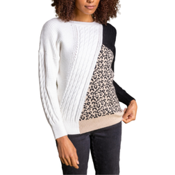 Roman Colourblock Animal Print Jumper - Ivory