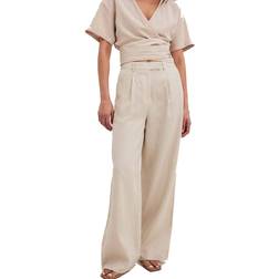 NA-KD Linen Pants with Wide Legs - Beige