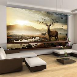 Artgeist Fototapet Hjortene ved bjergbæk 450 x 270 cm