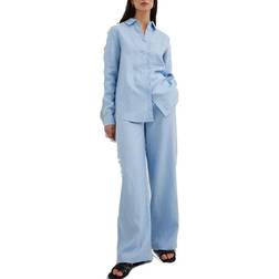 NA-KD Linen Pants with Wide Legs - Blue