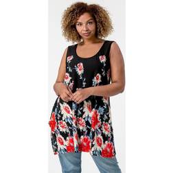 Curve Floral Border Asymmetric Vest Top in Red