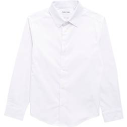 Calvin Klein Boy's Stretch Poplin Button-Front Dress Shirt White