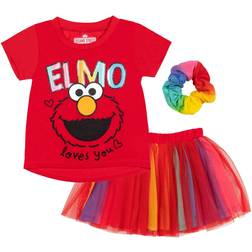 Sesame street elmo toddler girls graphic t-shirt mesh skirt and scrunchie p