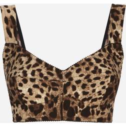 Dolce & Gabbana Leopard Print Charmeuse Crop Top Multicolor