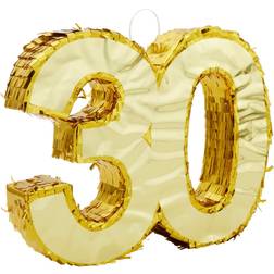 Sparkle and Bash Gold Foil Number 30 Pinata for 30th Birthday Party Decorations, Centerpieces, Anniversary Celebrations Small, 16.5 x 13 in Gold