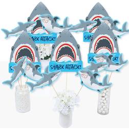 Big Dot of Happiness Shark zone birthday party centerpiece sticks table toppers set 15