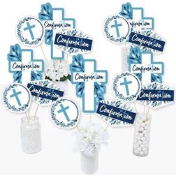 Big Dot of Happiness Confirmation blue elegant cross centerpiece sticks table toppers set 15