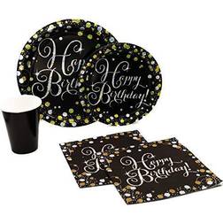 Sparkling happy birthday pack disposable paper plates, napkins and cups set