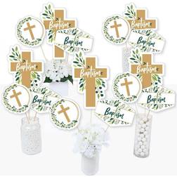 Big Dot of Happiness Baptism elegant cross religious centerpiece sticks table toppers set 15