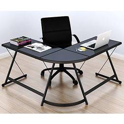 SHW gaming desk computer l-shape corner studio table black glass top