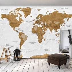 Artgeist Selvklæbende fototapet World Map: White Oceans 196 x 140 cm