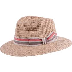 MJM Mabel Crochet Raffia Hat Natural-Red Stripe Band