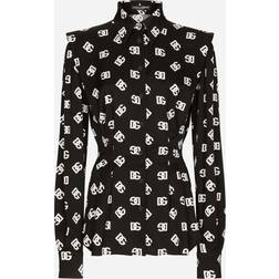 Dolce & Gabbana Charmeuse shirt with all-over DG logo print dg_bianco_fdo_nero