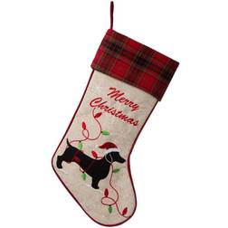 GlitzHome 21" Dachshund Fabric Christmas Stocking