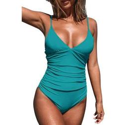 Cupshe Women's Solid One-Piece Swimsuit, Small, Turquoise/Blue