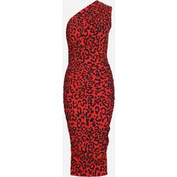 Dolce & Gabbana One-shoulder leopard-print jersey dress