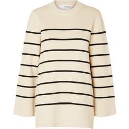 Selected FEMME Tröja slfLiva LS Long Knit O-neck Grå