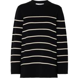 Selected Long Knit O-Neck Sweater - Black