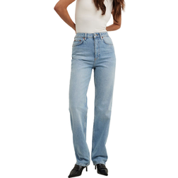 NA-KD Straight Leg High Waist Jeans - Light Blue