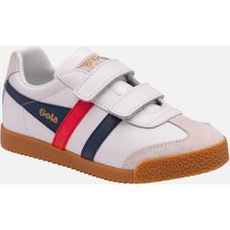 Gola Girl's Harrier Leather Riptape Kids Trainers White/White/Navy/Red