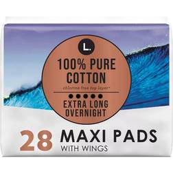 L. Organic Cotton Maxi Extra Long Overnight Pads 28-pack